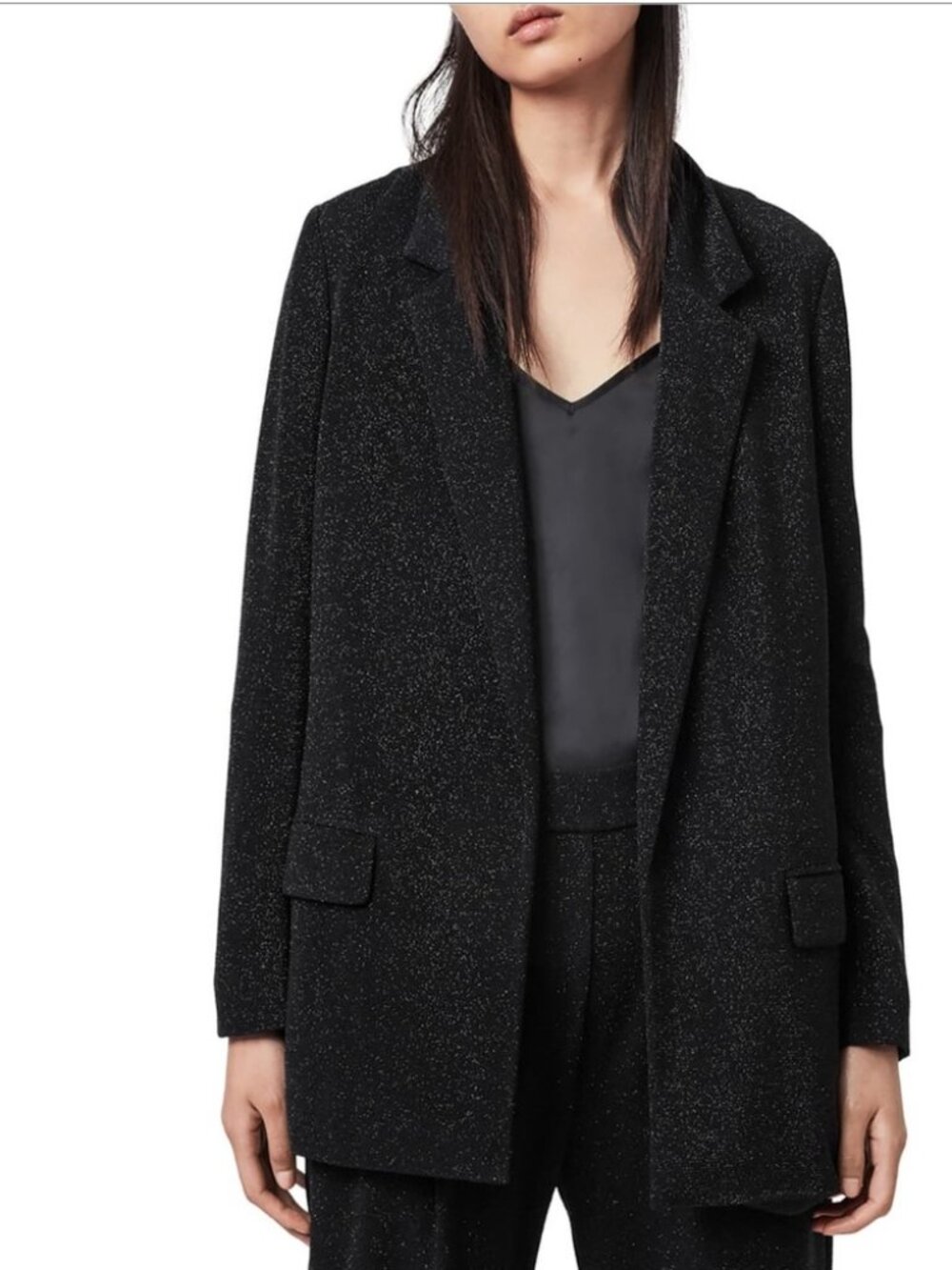 AllSaints Aleida Black Shimmer Open-Front Blazer Size 4